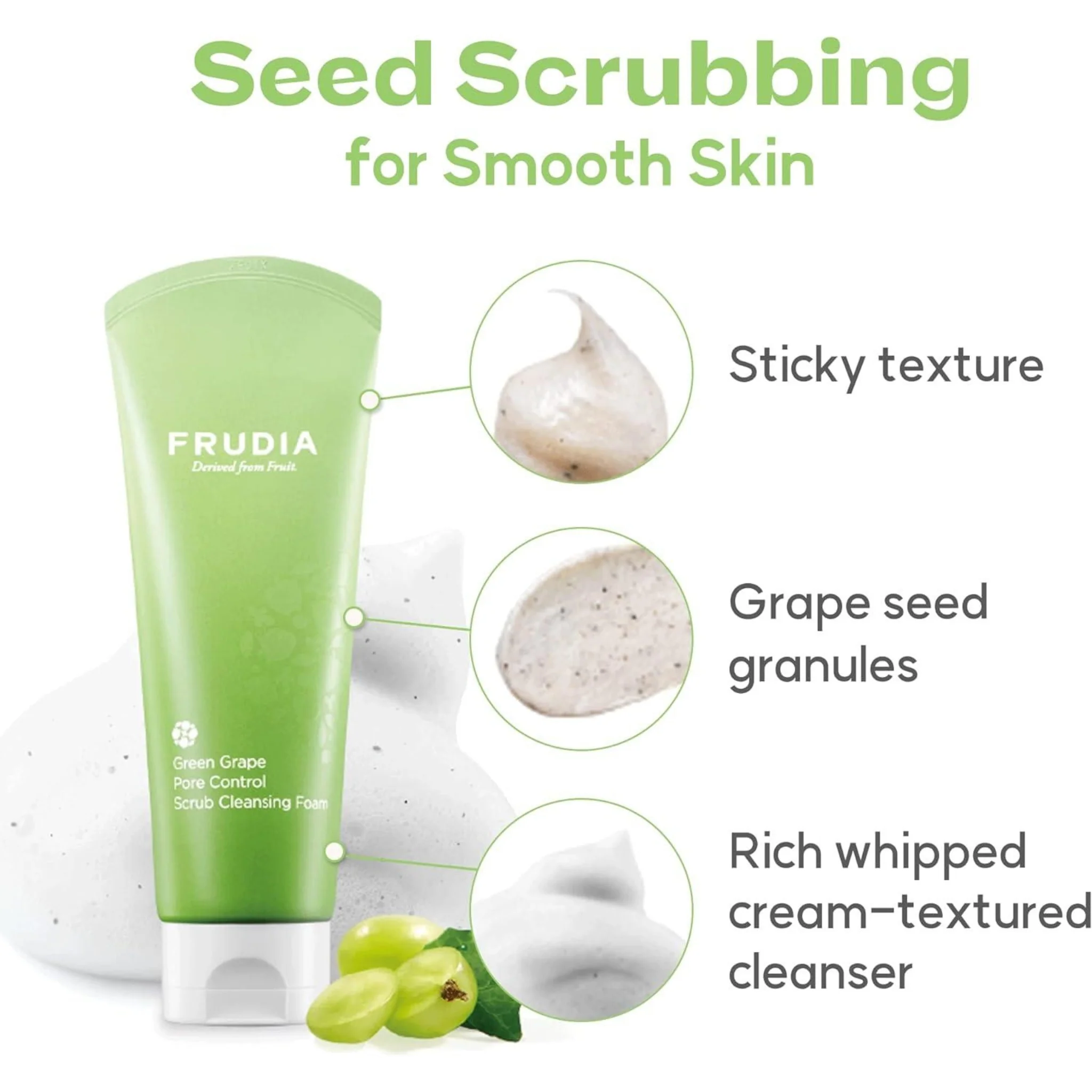 FRUDIA Green Grape Pore Control Scrub Cleansing Foam 145ml - Image 4