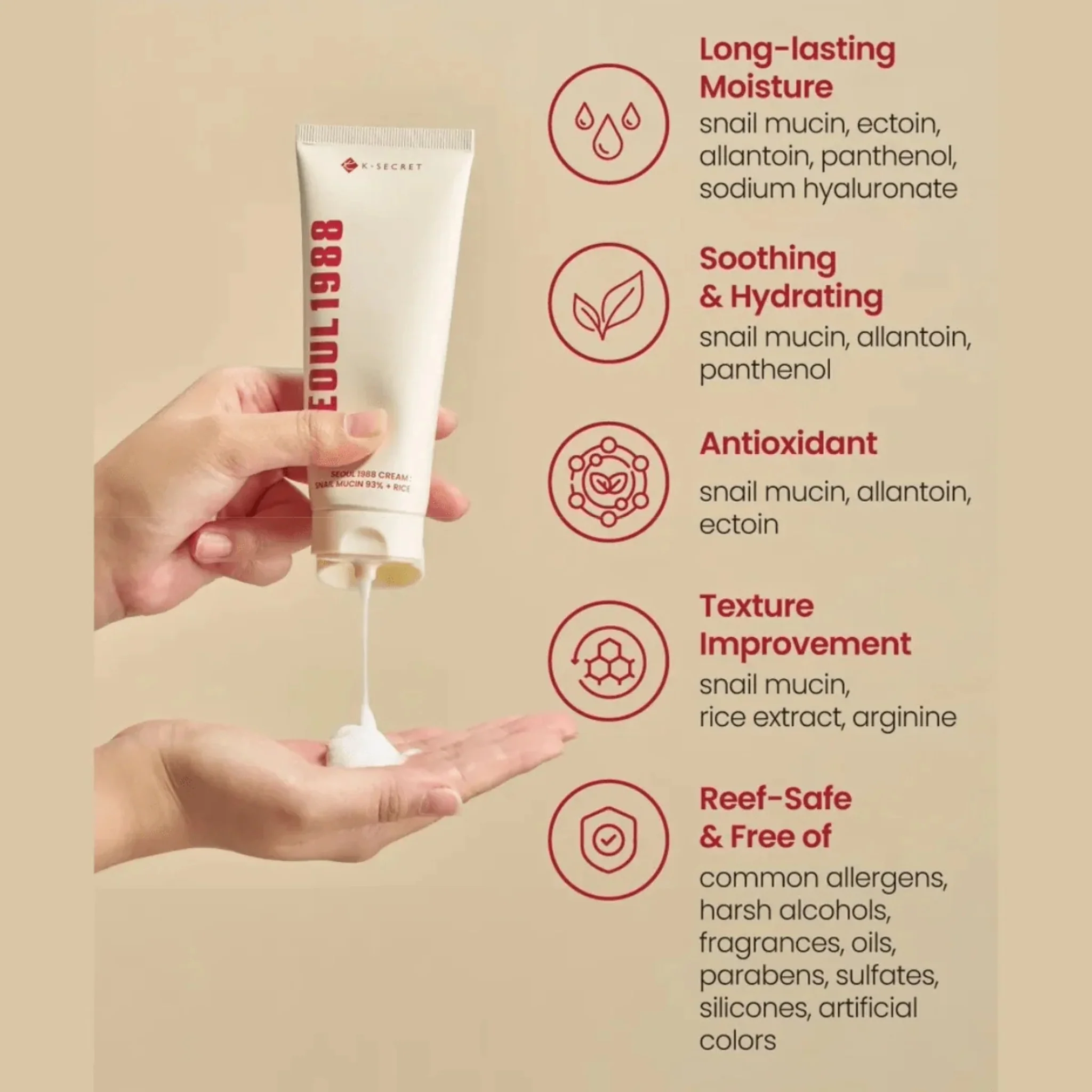 K-SECRET SEOUL 1988 Cream Snail Mucin 93 Rice (100ml) - Image 5