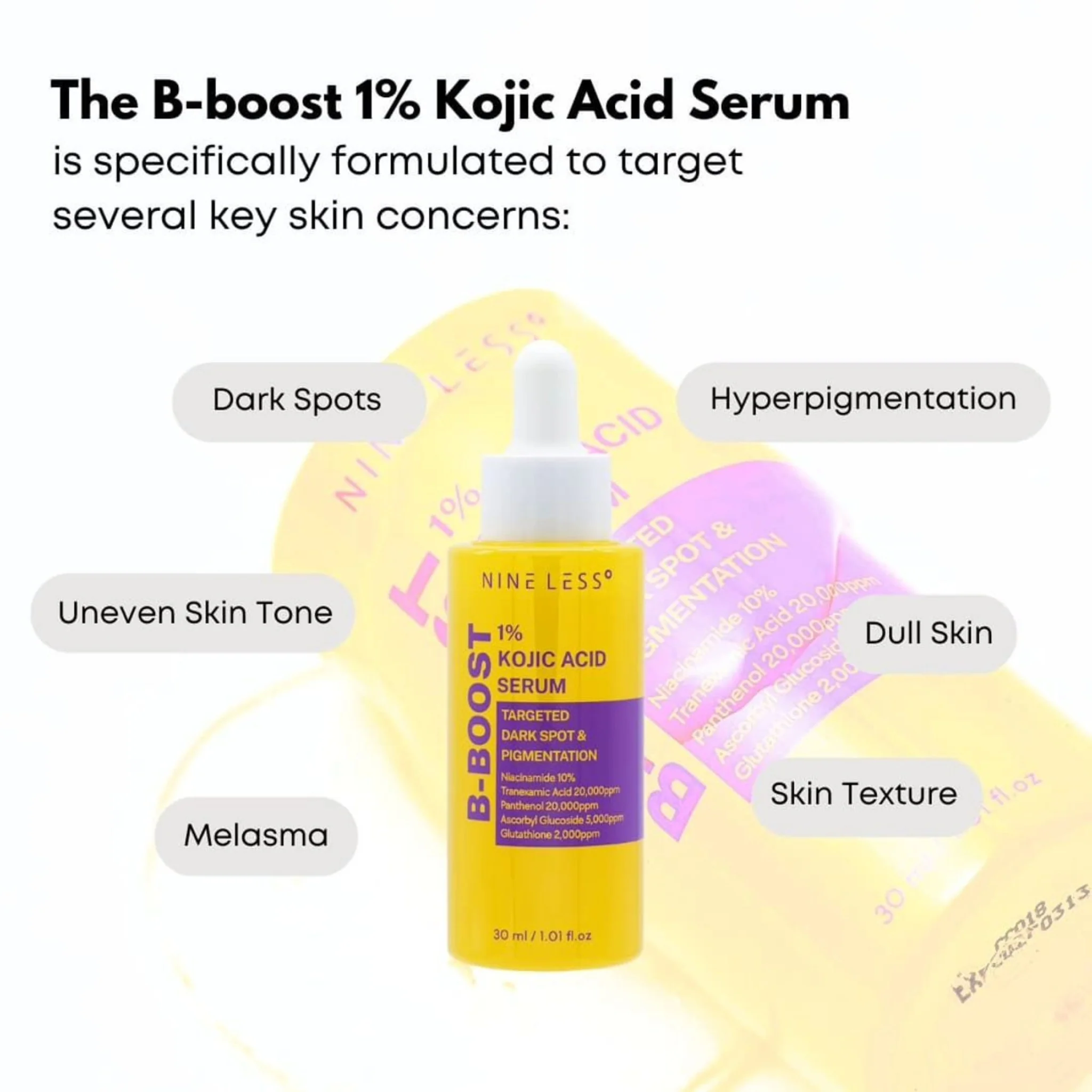 NINE LESS B-Boost 1% Kojic Acid Serum 30ml - Image 3